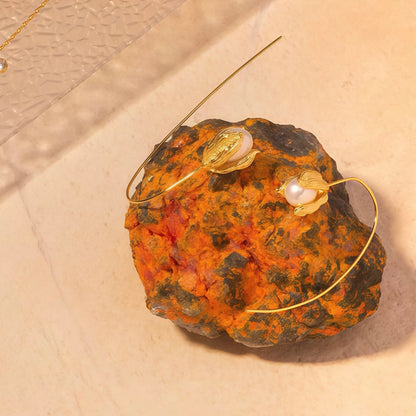 Golden Bloomdrop Pearl Earrings