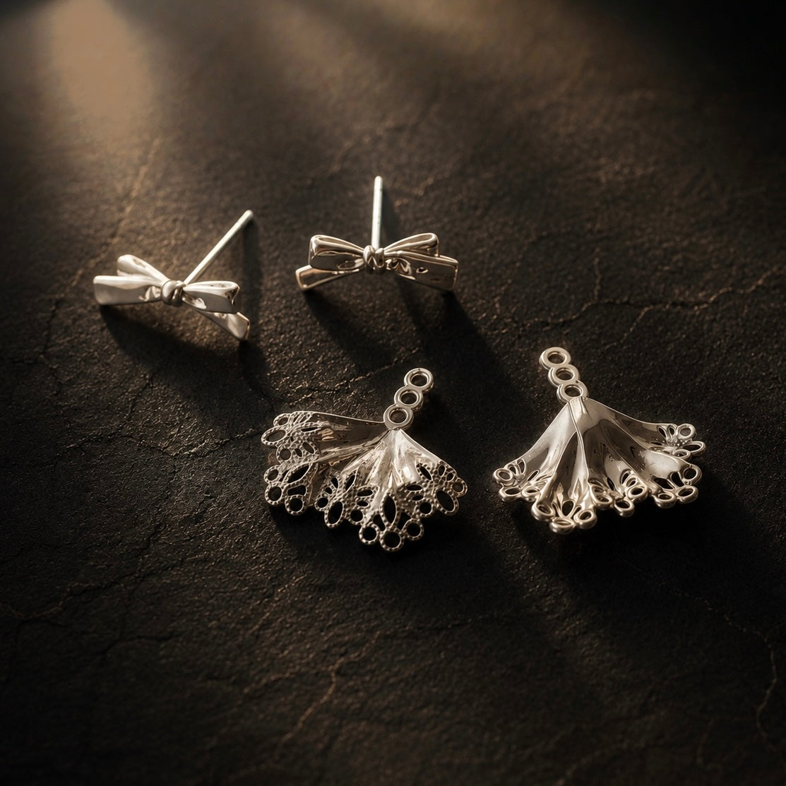 Ribbon Lace Skirt Earrings (2-in-1 Style)