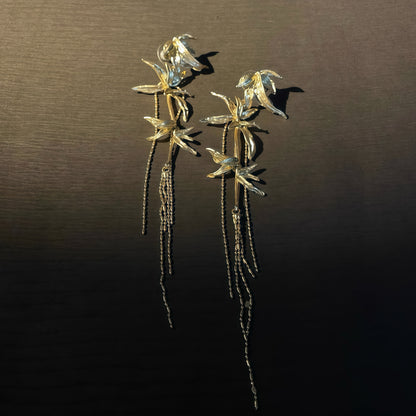 Whispering Bamboo Long Drop Earrings