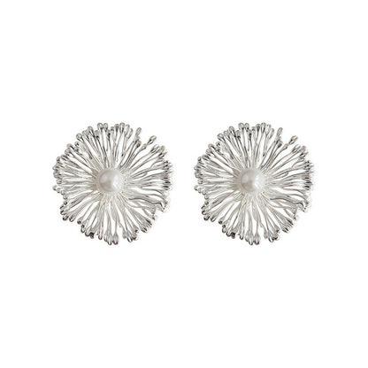 Silver Bloom Pearl Earrings