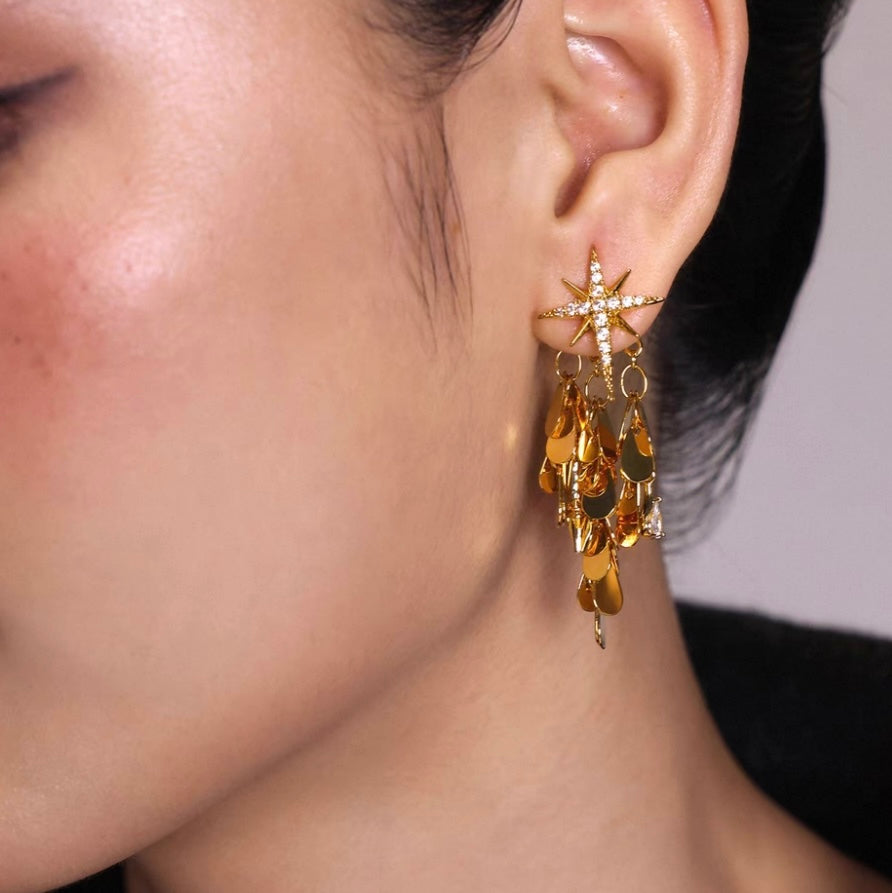 Golden Stellar Drip Earrings (2-in-1 Style)