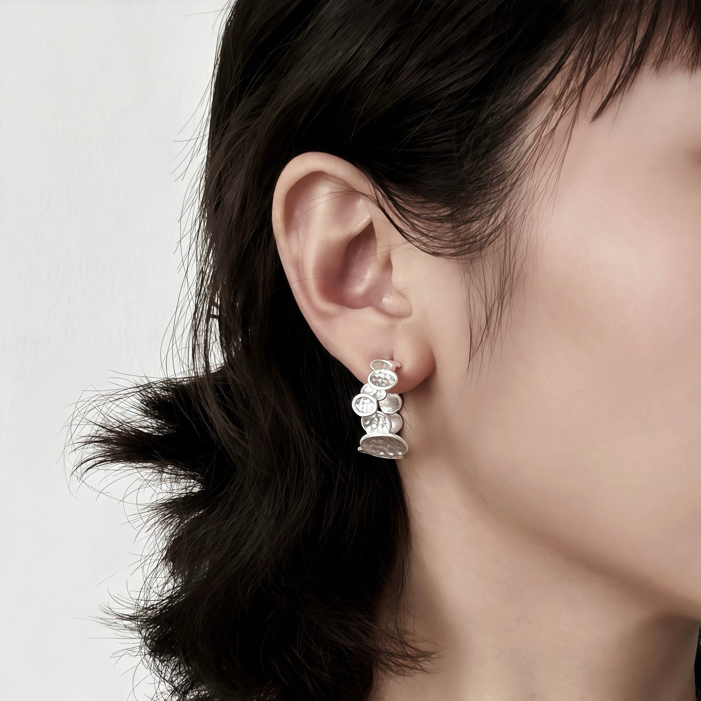 Ripple Moonlight Hoop Earrings — Sculptural Hammered Silver Design