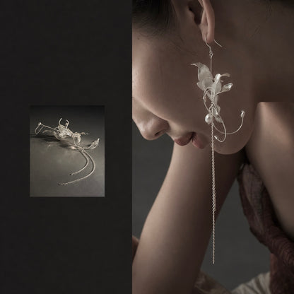 Sculptural Lily Pearl Drop Earrings