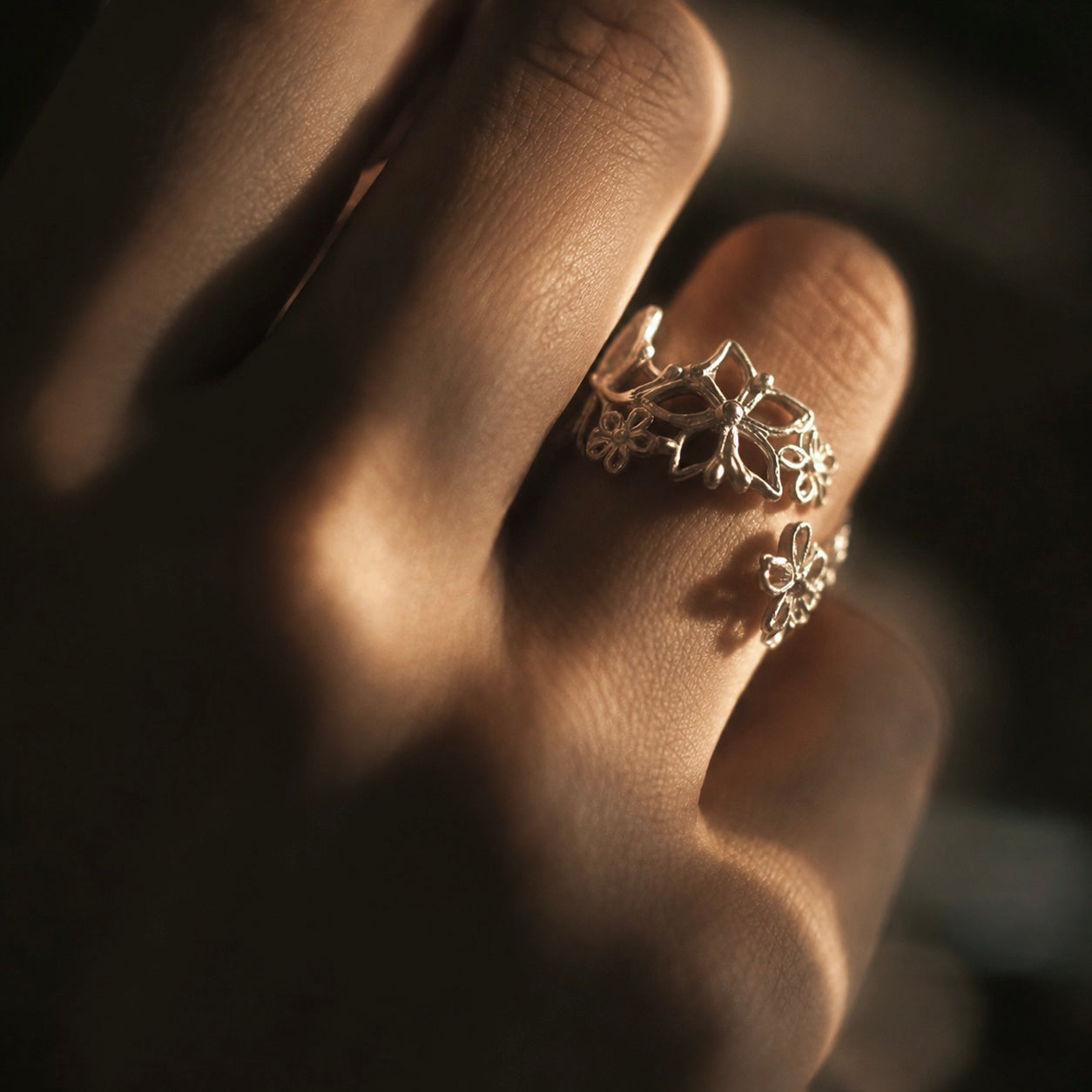 Floral Lace Silver Ring
