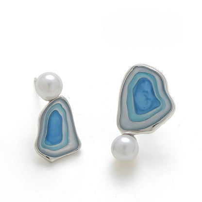 Blue Tide Pearl Stud Earrings