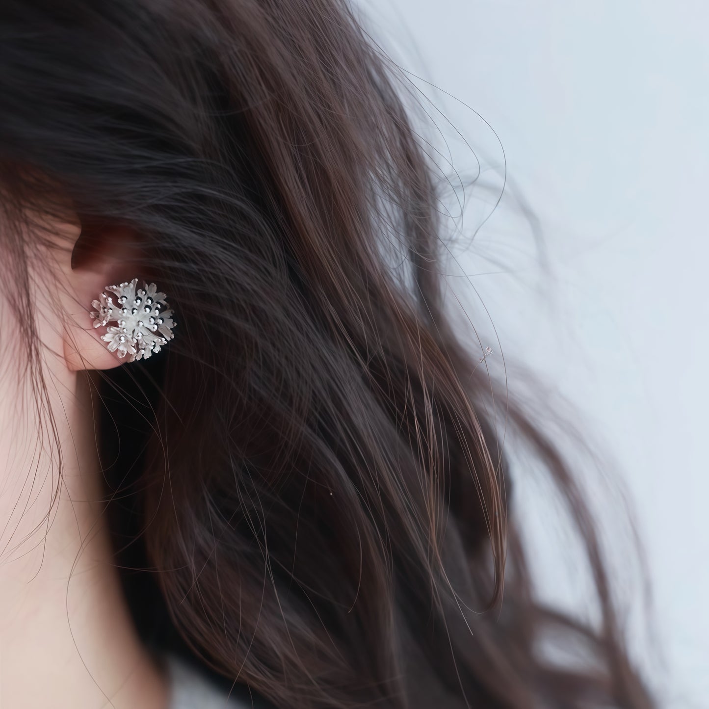 Frosted Bloom Earrings — Sculptural Silver Floral Studs