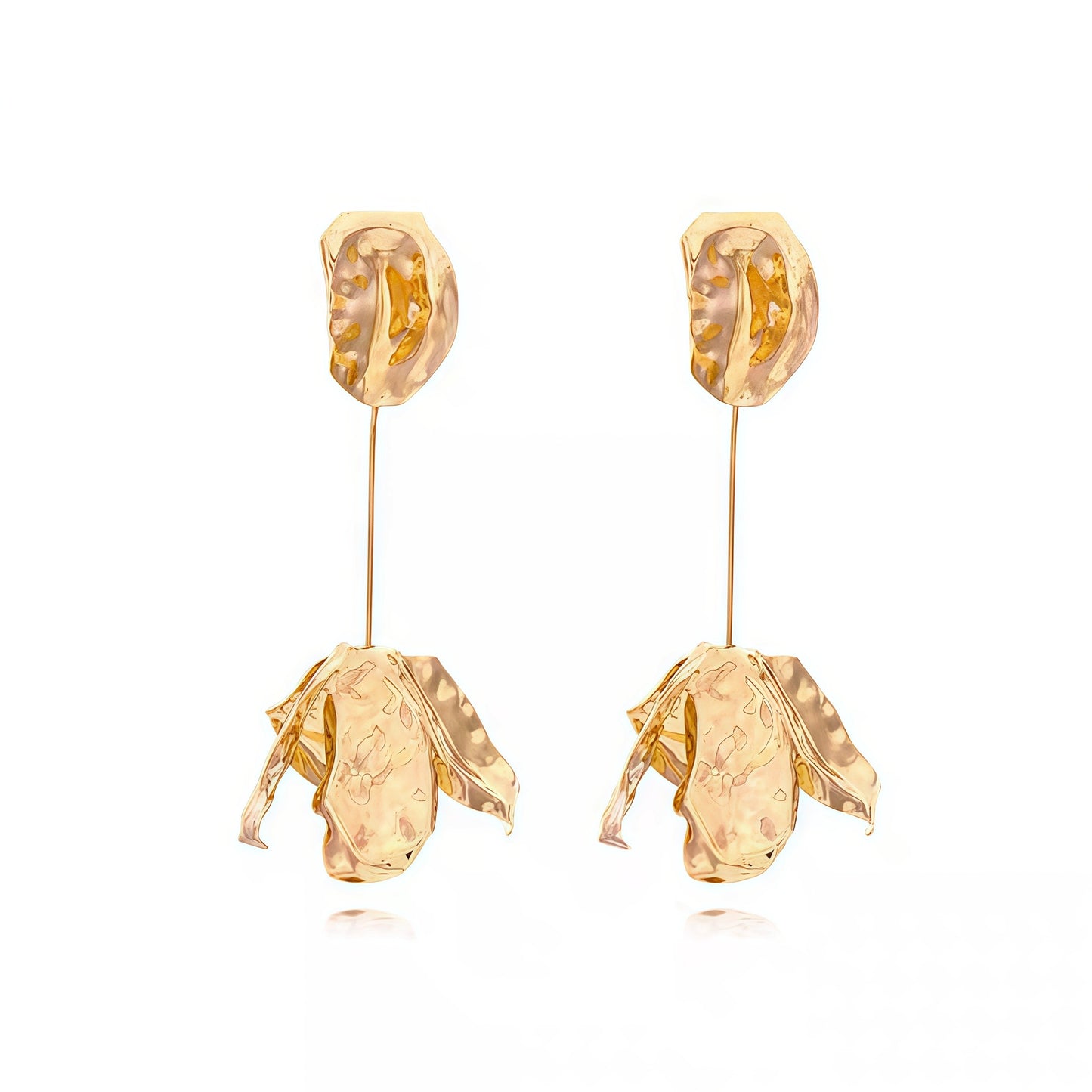 Golden Petal Drop Earrings – Sculptural Floral Statement