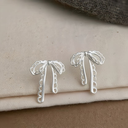 Ribbon Lace Drop Earrings – Gold & Silver