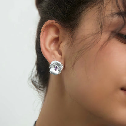Violet Aura Pansy Stud Earrings