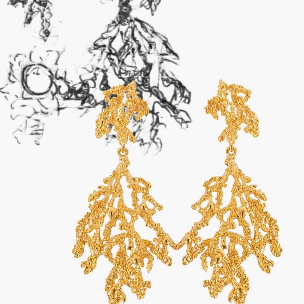 Gold Coral Statement Earrings