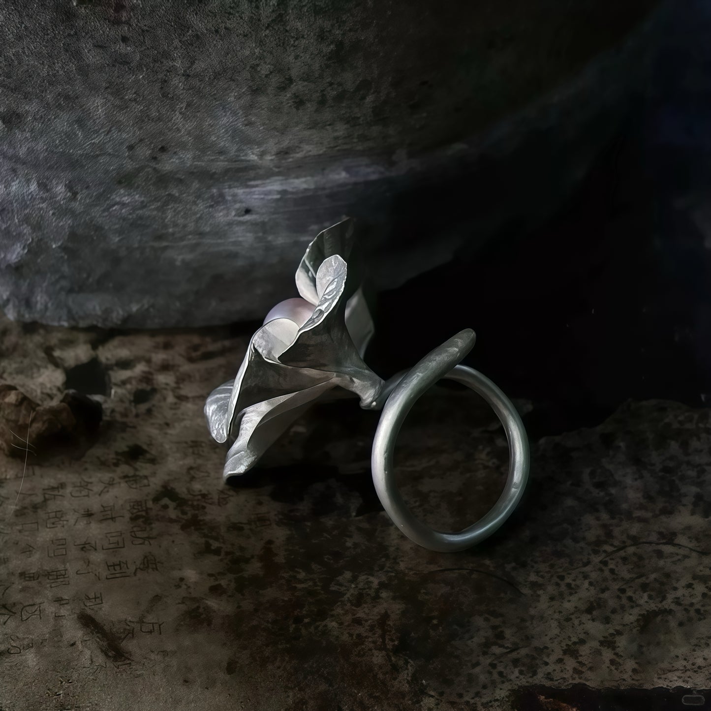 Silver Bloom Pearl Ring – Handcrafted Sculptural Statement Ring