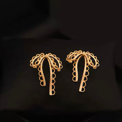 Ribbon Lace Drop Earrings – Gold & Silver