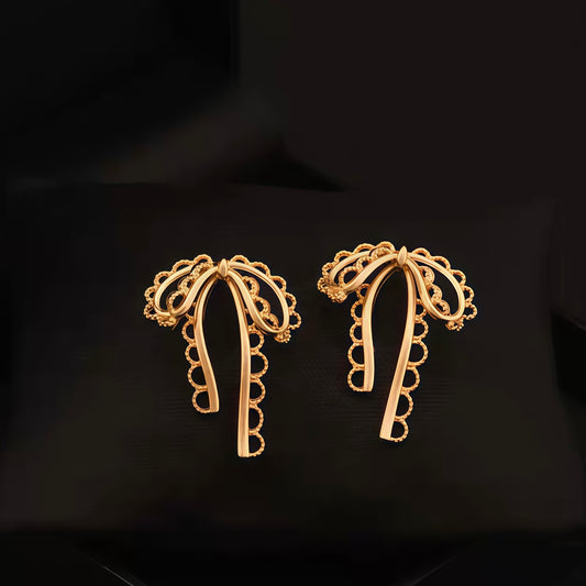 Ribbon Lace Drop Earrings – Gold & Silver
