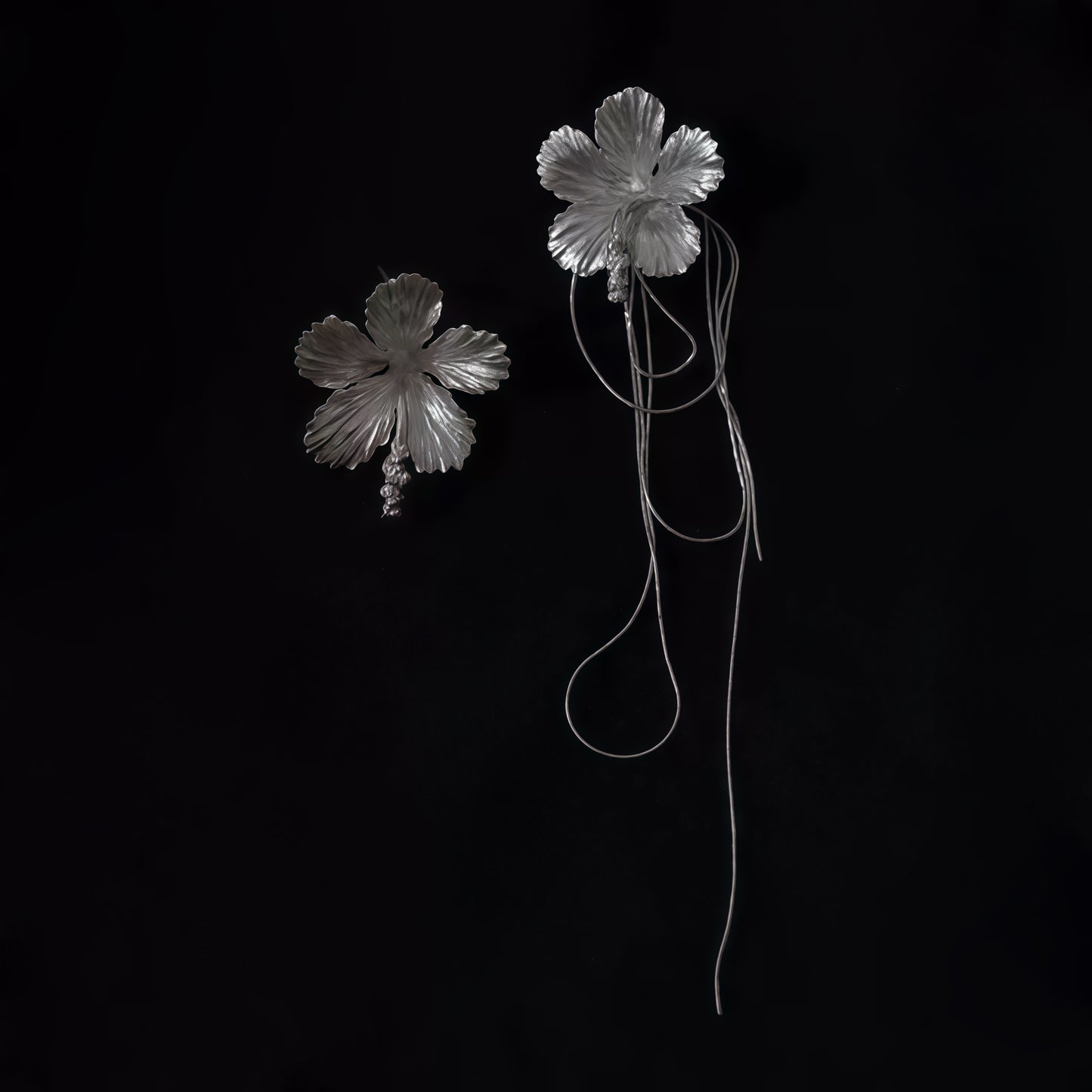 Silver Hibiscus Drop Earrings