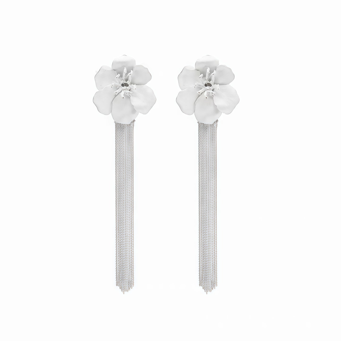 White Blossom Tassel Earrings (2-in-1 Style)