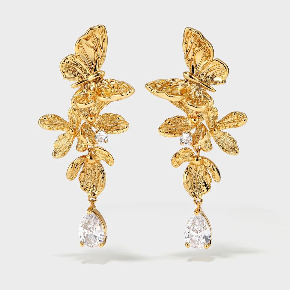 Golden Papillon Convertible Earrings (2-in-1 Style)