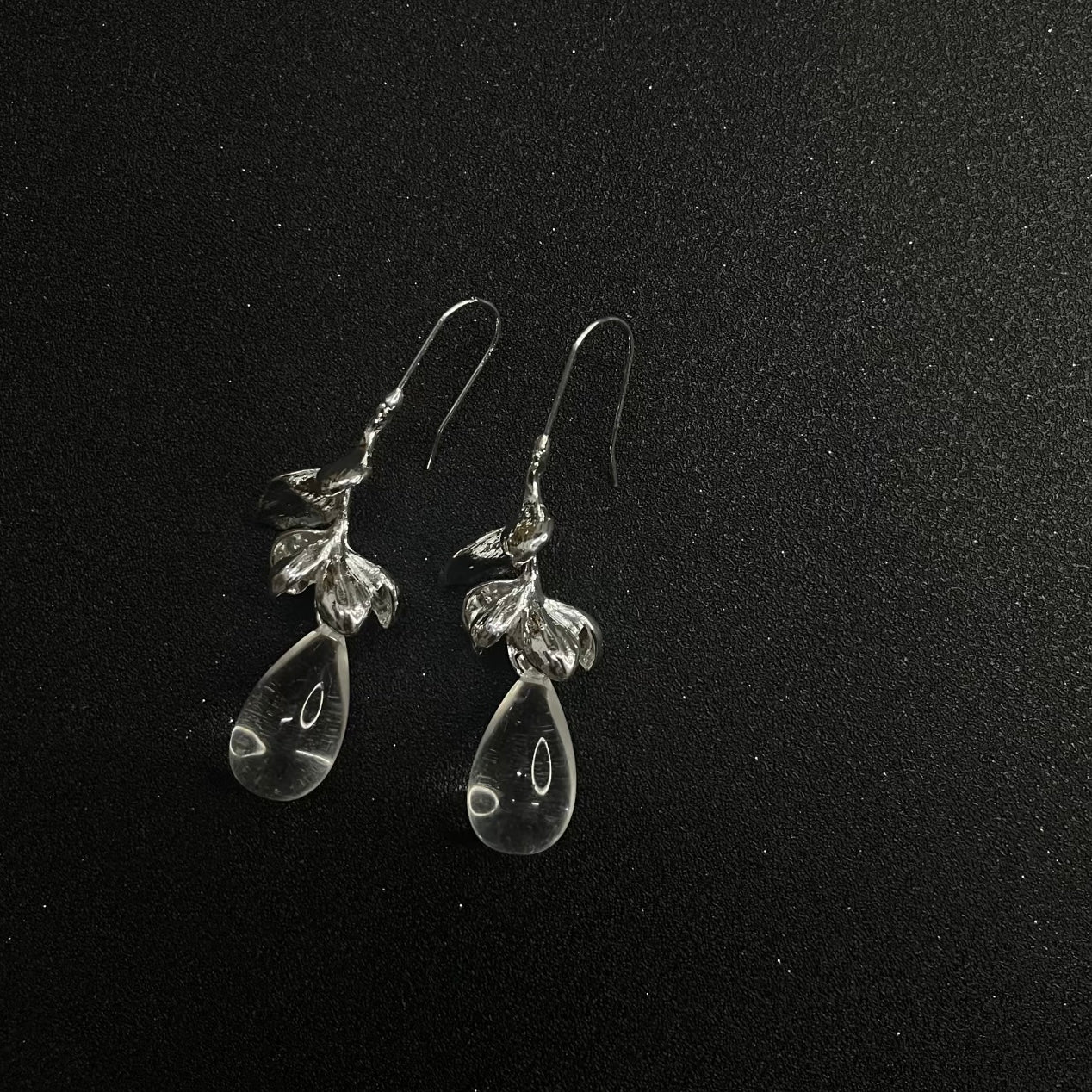 Silver Dewdrop Botanical Earrings