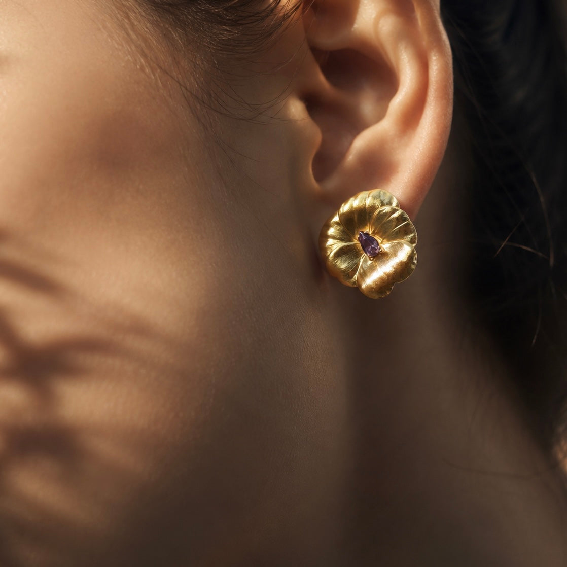 Violet Aura Pansy Earrings