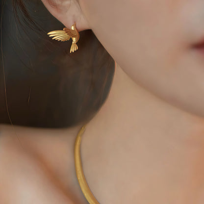 Golden Hummingbird Stud Earrings