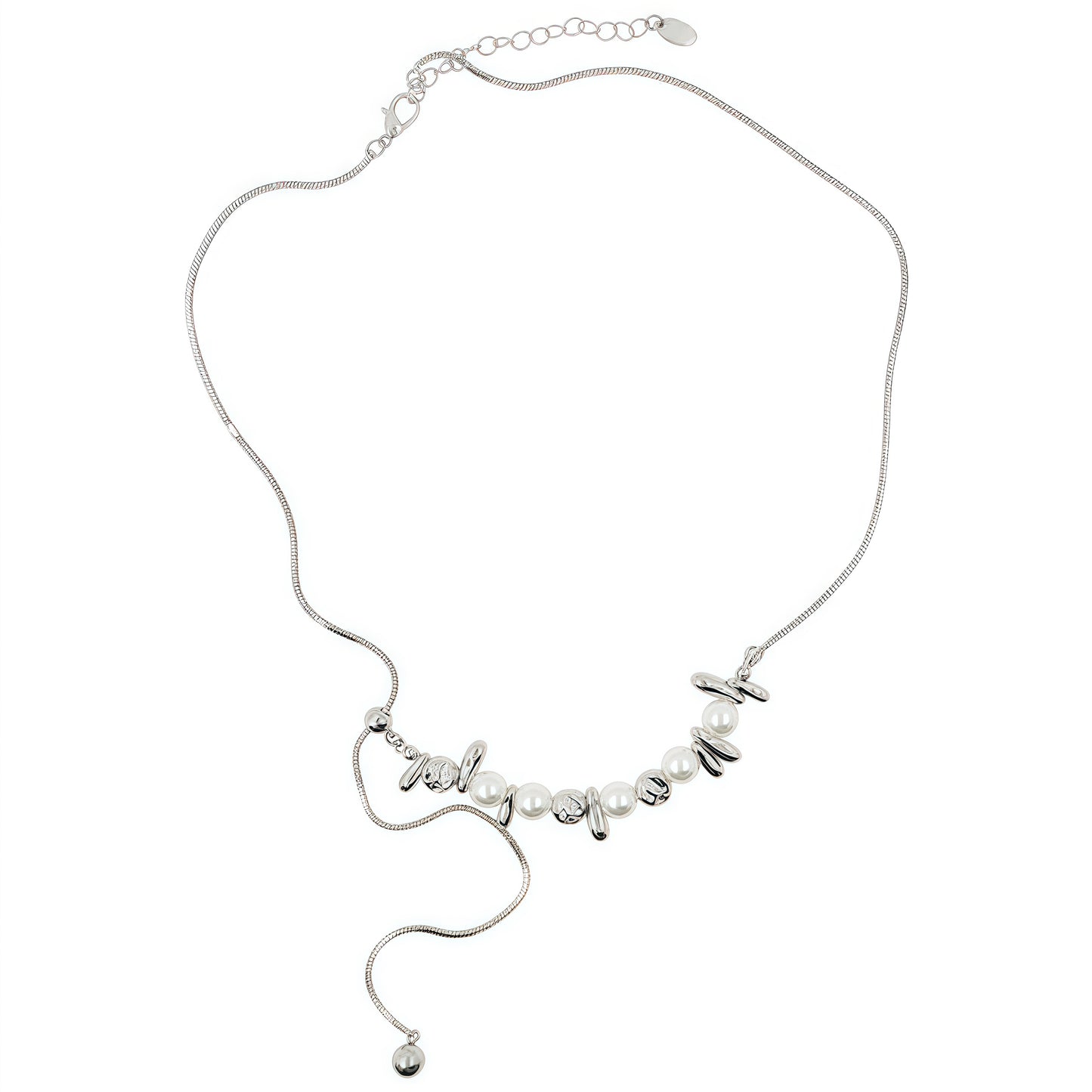 Modern Pearl Sculpture Silver Necklace