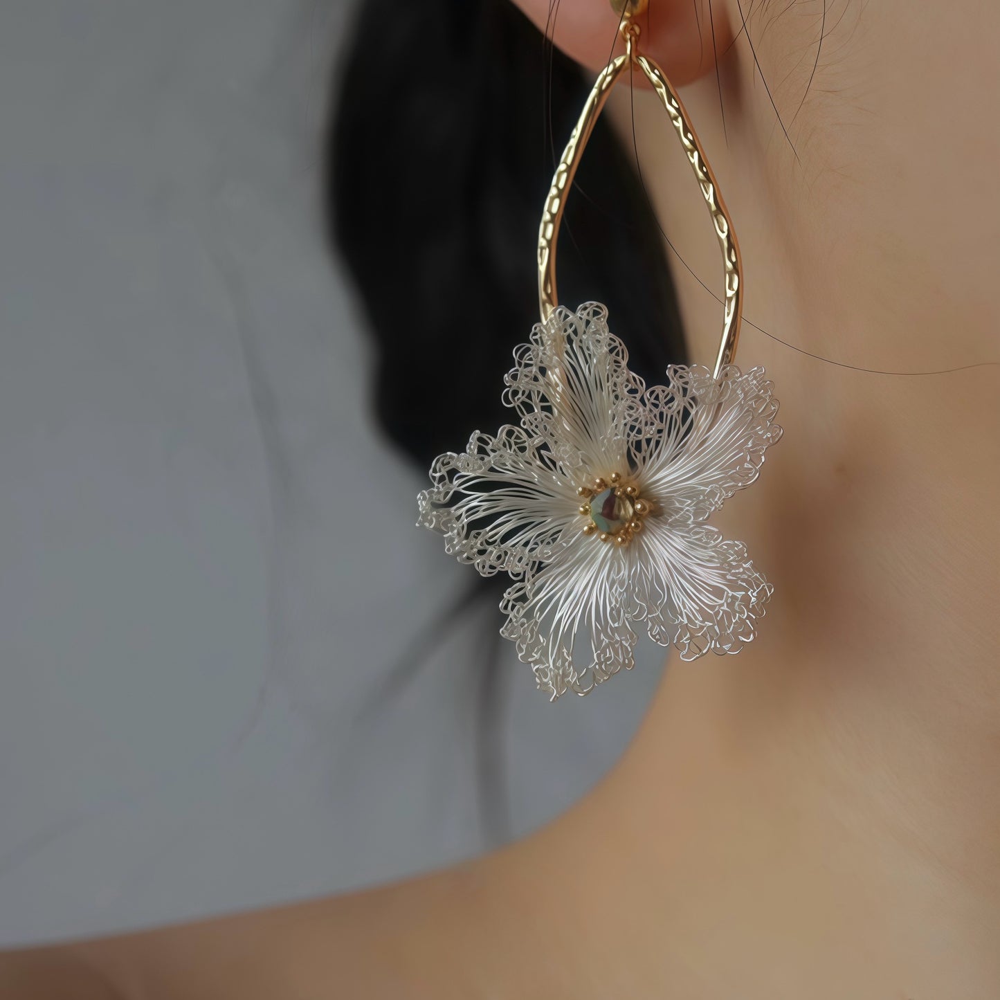 Ethereal Bloom Earrings & Necklace & Brooch — Handmade Filigree Flower Jewelry