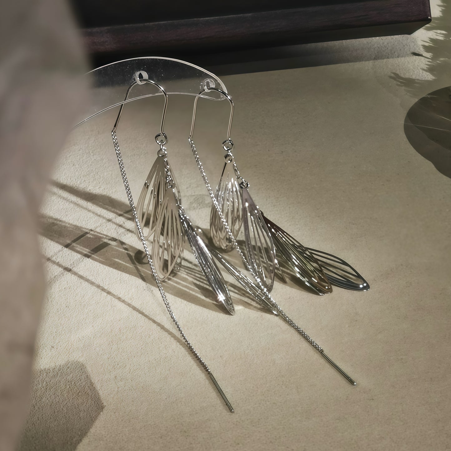 Silver Feather Threader Earrings