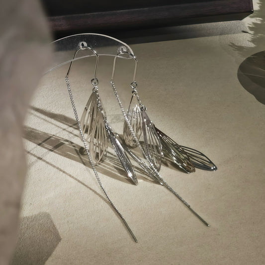 Silver Feather Threader Earrings