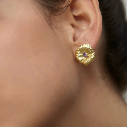 Violet Aura Pansy Stud Earrings