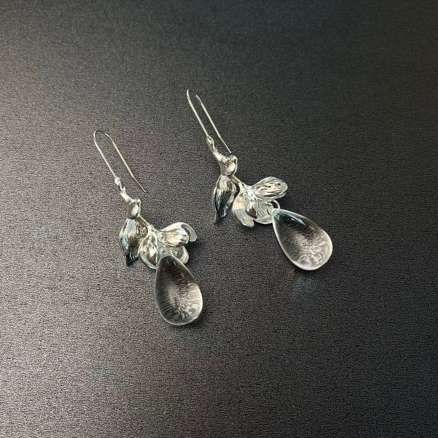 Silver Dewdrop Botanical Earrings