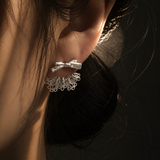 Ribbon Lace Skirt Earrings (2-in-1 Style)