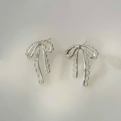 Ribbon Lace Drop Earrings – Gold & Silver