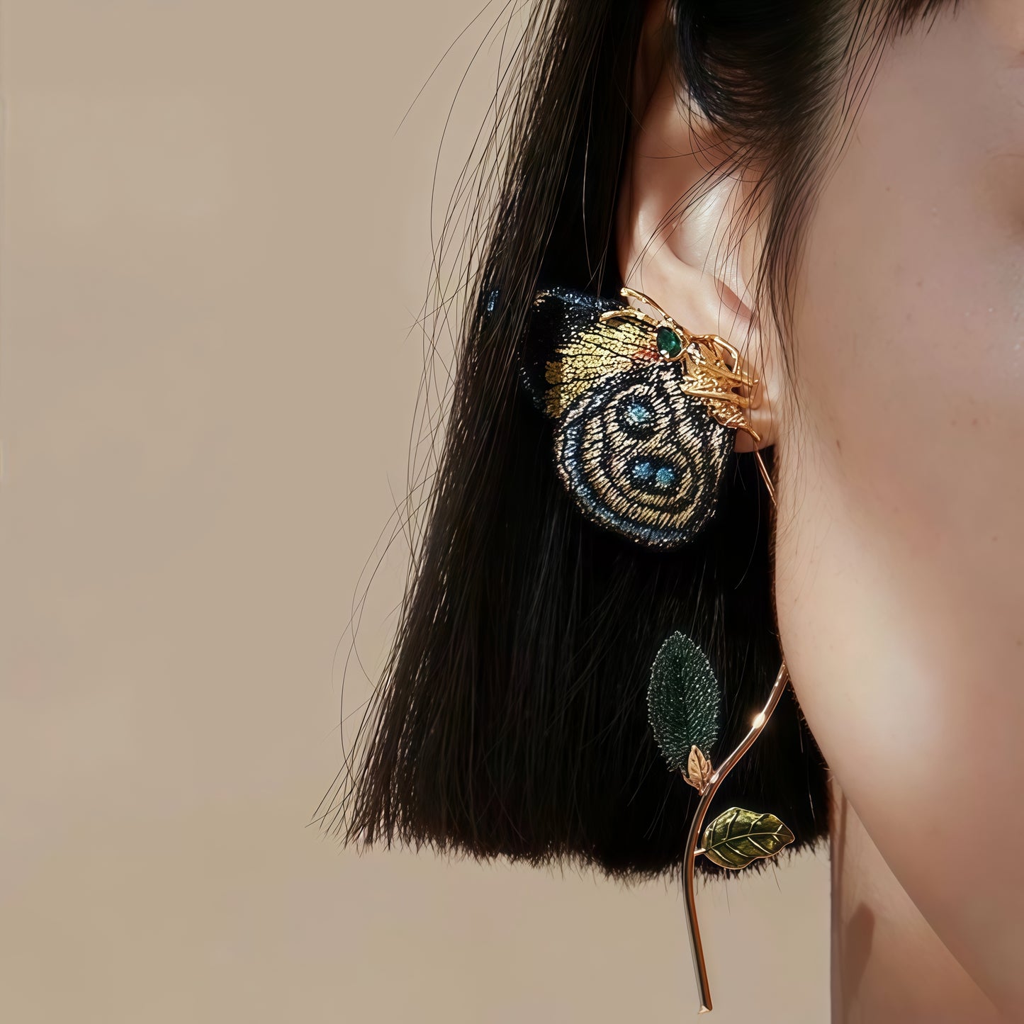 Butterfly Rebirth Embroidered Earrings (2-in-1 Style)