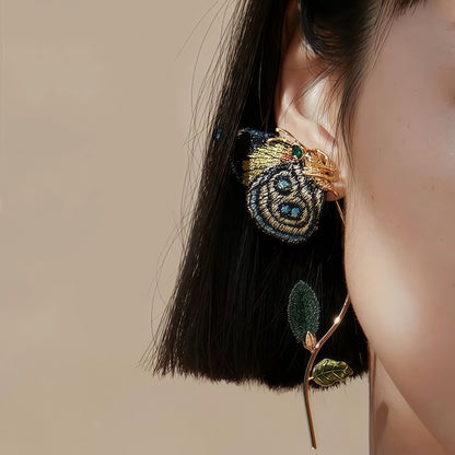 Butterfly Rebirth Embroidered Earrings (2-in-1 Style)