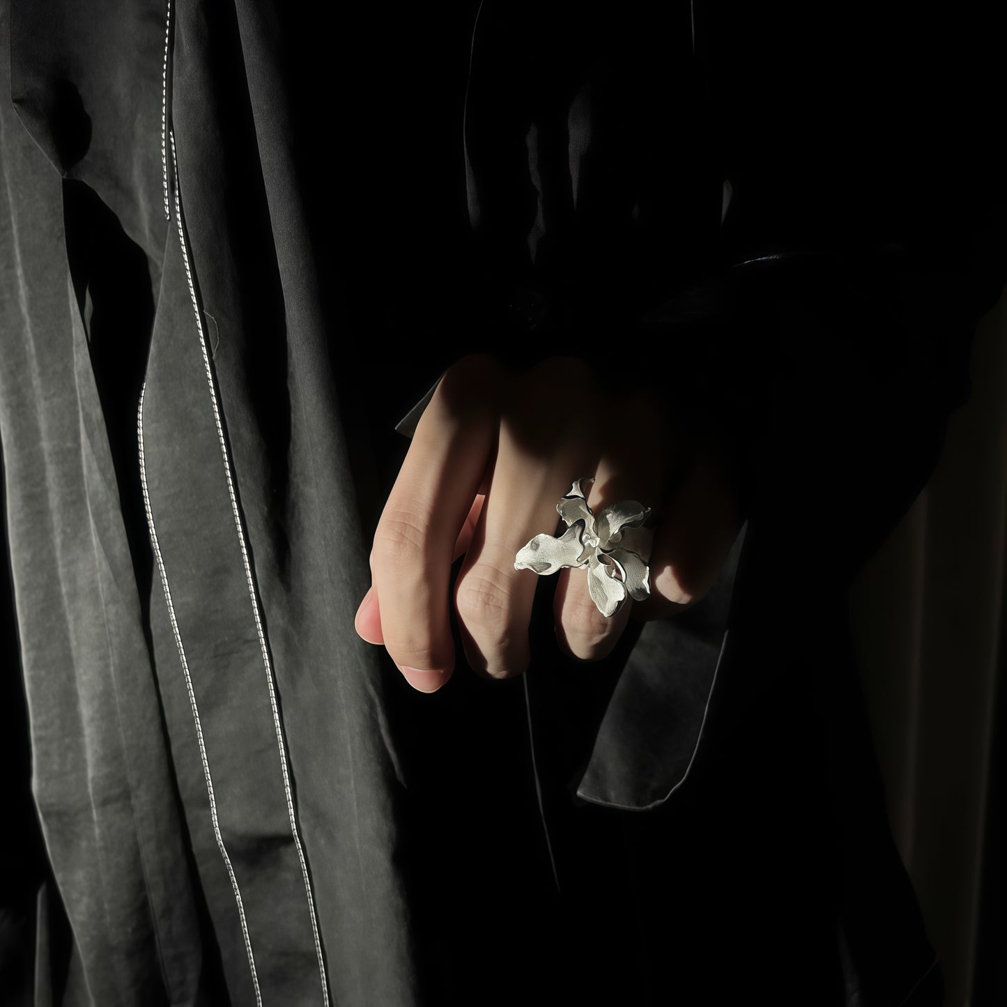 Iris Whisper Silver Ring – Handcrafted Statement Flower Ring