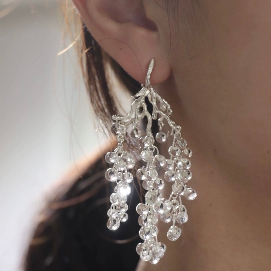 Silver Crystal Dewdrop Branch Earrings