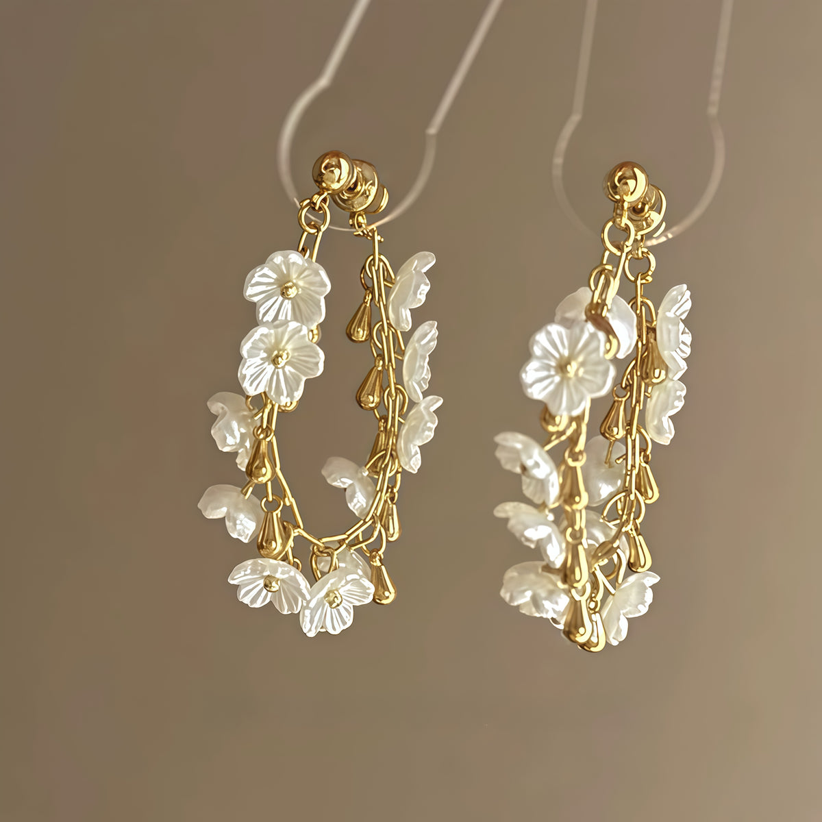 Cherry Blossom Rain Earrings – Convertible Floral Hoops (2-in-1 Style)