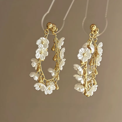 Cherry Blossom Rain Earrings – Convertible Floral Hoops (2-in-1 Style)