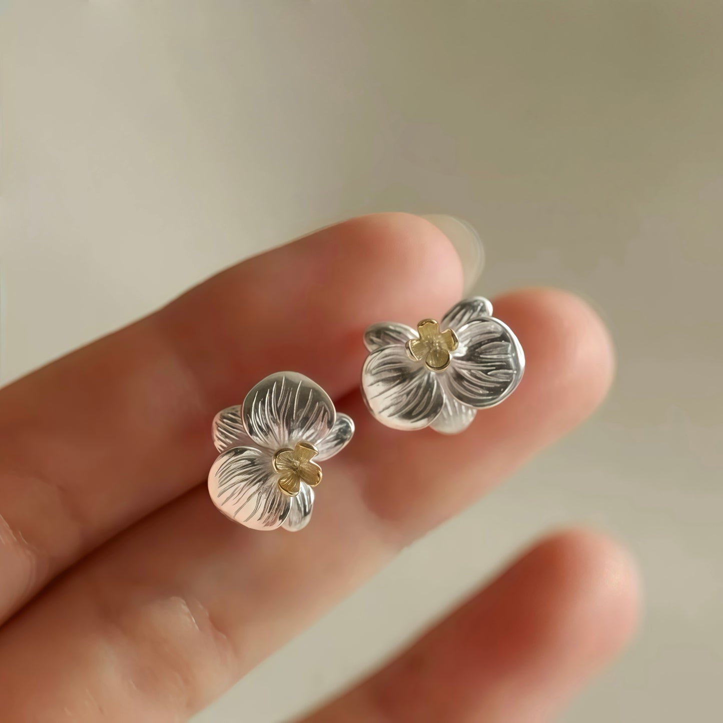 Golden Heart Orchid Stud Earrings