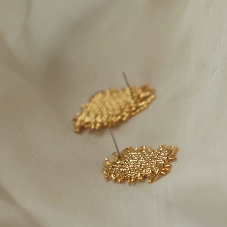 Golden Threadwork Studs – Textured Gold Statement Earrings