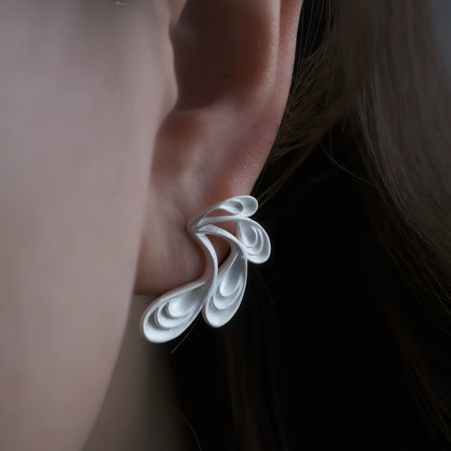 Lunar Flow Sculptural Silver Earrings