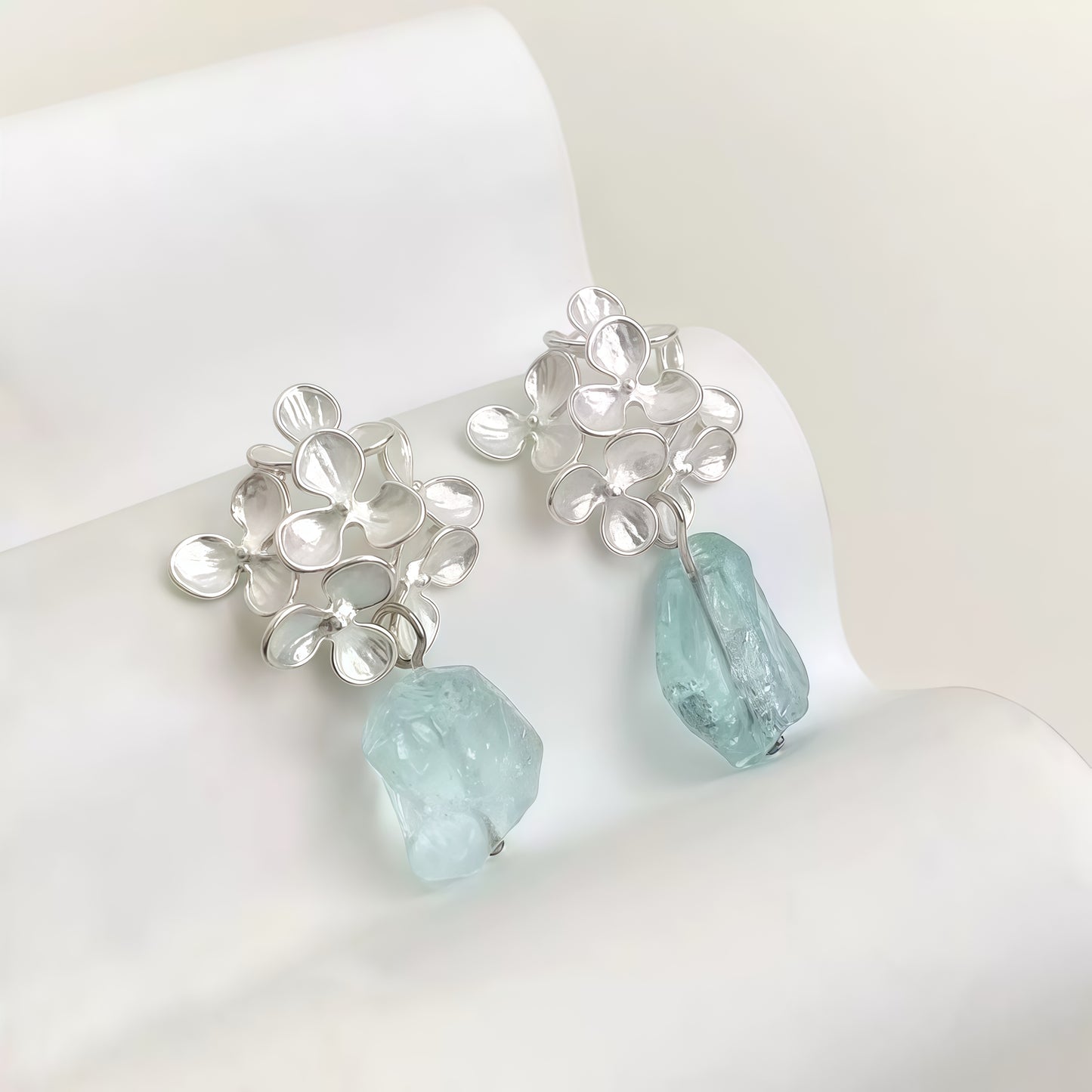 Blooming Aqua Earrings – Sterling Silver & Raw Gemstone Design