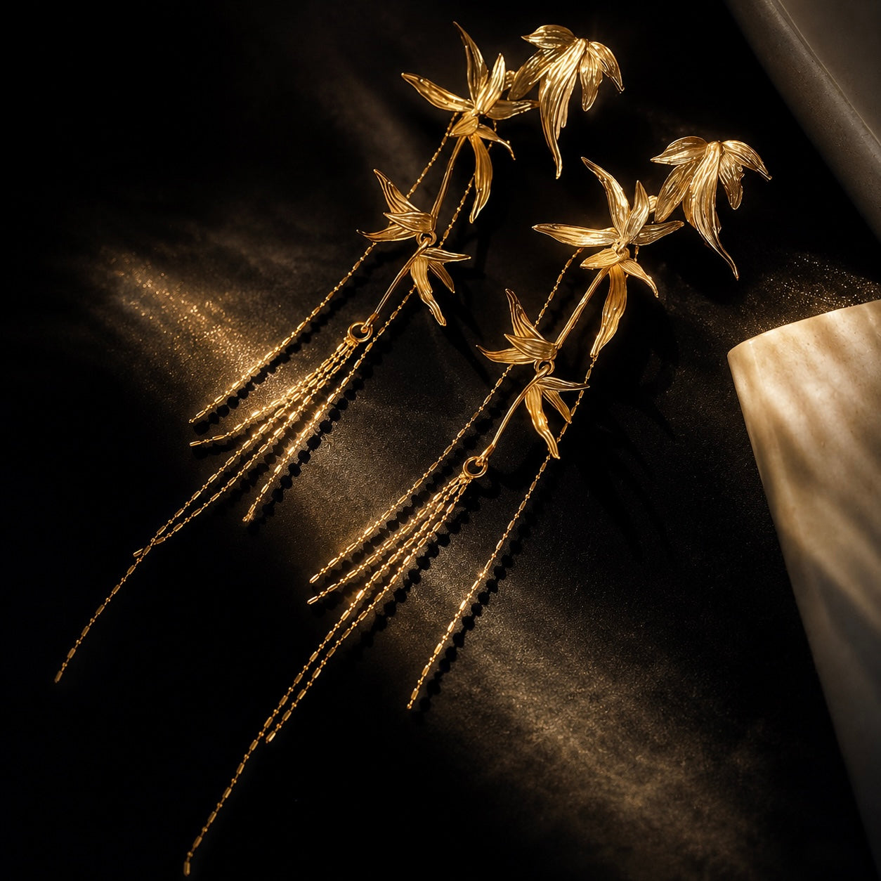 Whispering Bamboo Long Drop Earrings
