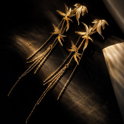 Whispering Bamboo Long Drop Earrings