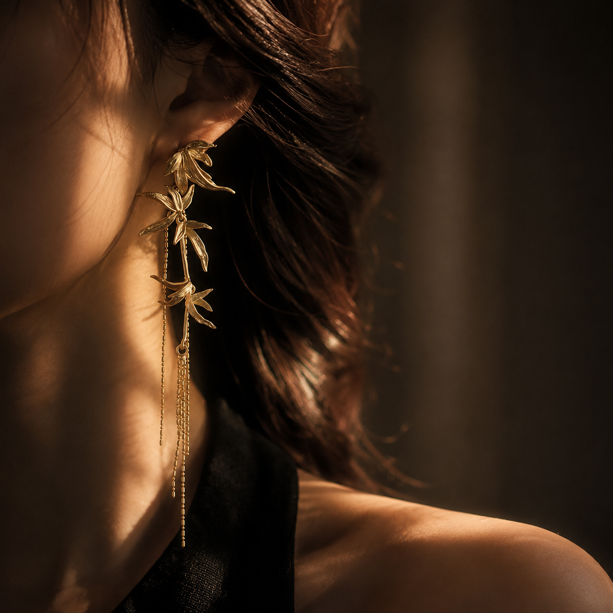 Whispering Bamboo Long Drop Earrings