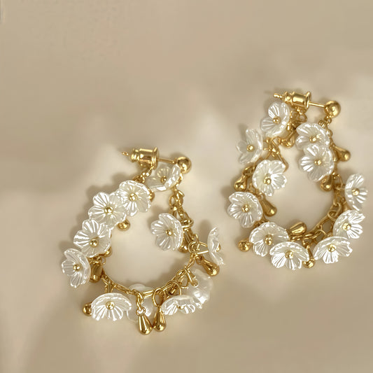 Cherry Blossom Rain Earrings – Convertible Floral Hoops & Mother-of-Pearl (2-in-1 Style)