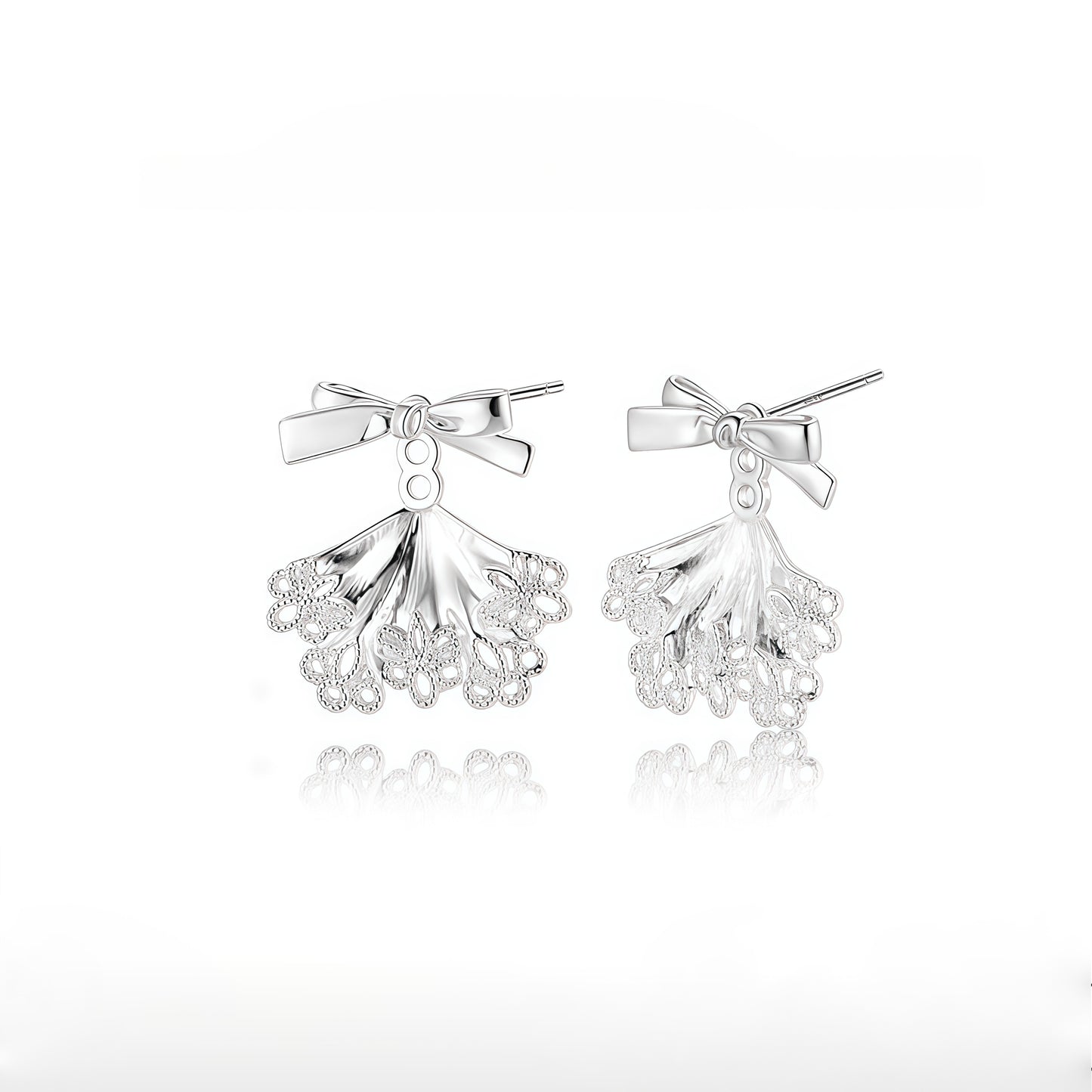 Silver Ribbon Lace Skirt Earrings (2-in-1 Style)