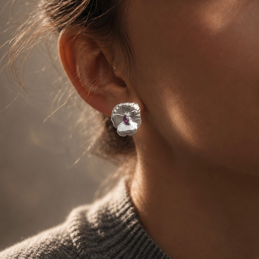 Violet Aura Pansy Earrings