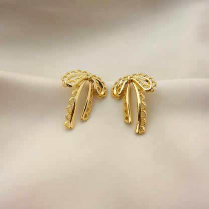 Ribbon Lace Drop Earrings – Gold & Silver