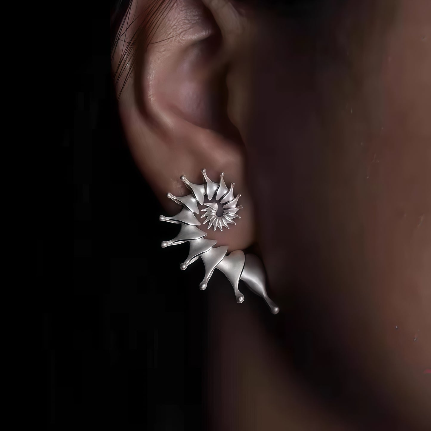 Ocean Spiral Crown Earrings – Modern Sculptural Statement Jewelry
