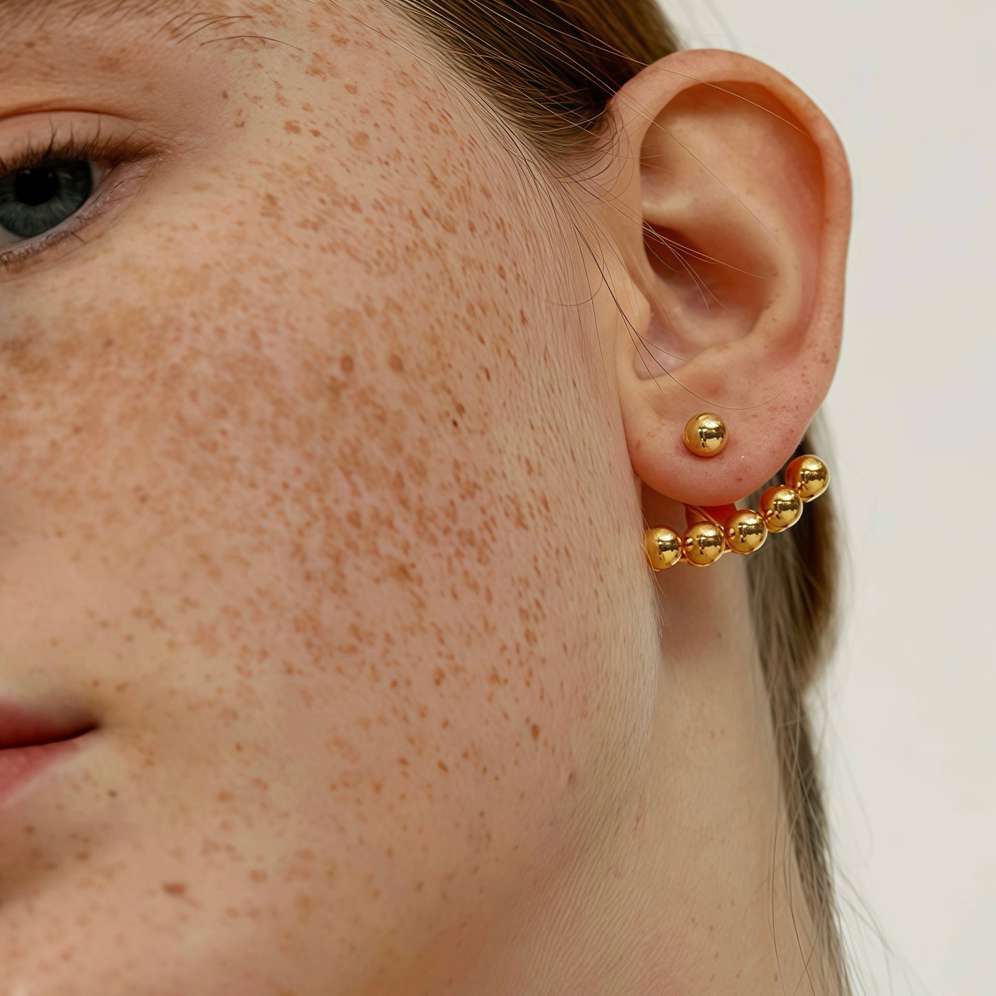 Golden Bead Arc Stud Earrings (2-in-1 Style)